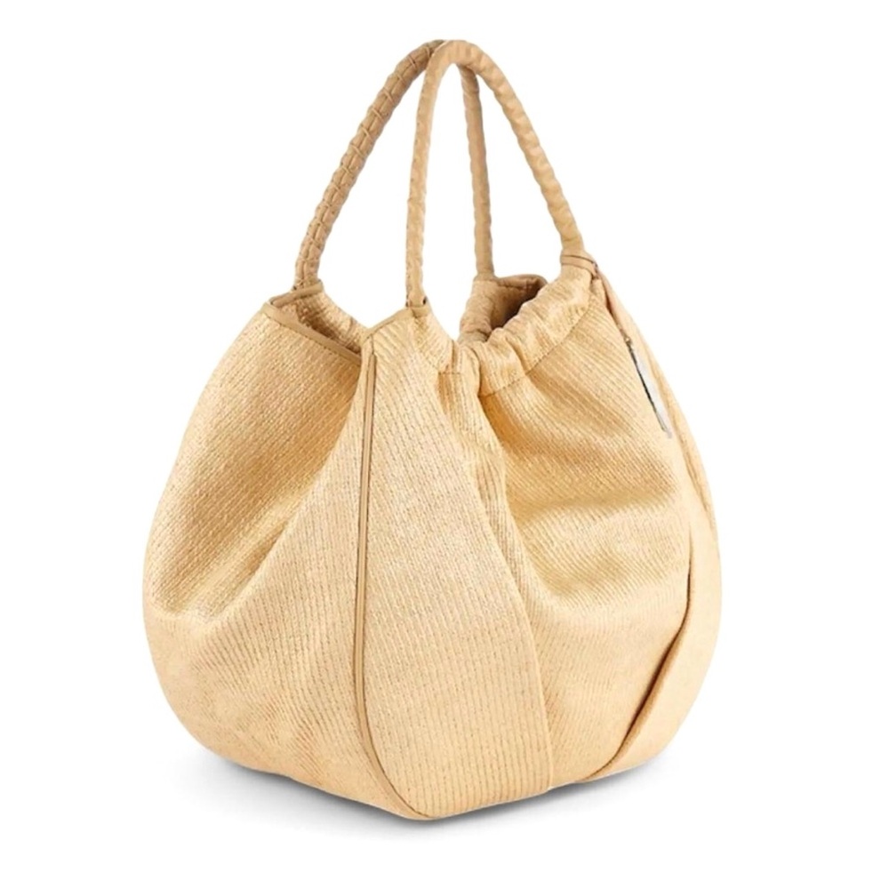 Elie Tahari Raffia Leather Tan Beige Emmy Hobo Large Shoulder Bag